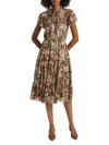 If Only Studio Women's Painterly Tiered Ruffled Dress In Brown