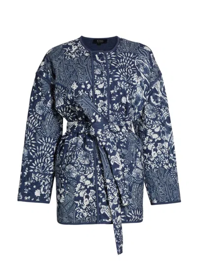If Only Studio Women's Paisley Cotton Tie-waist Jacket In Blue
