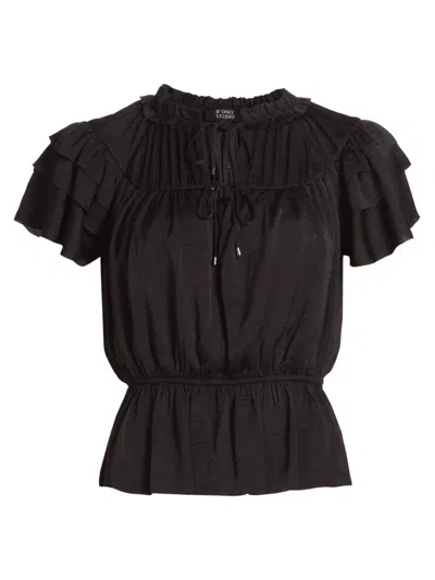 If Only Studio Women's Parachute Ruffled Peplum Top In Black