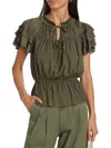If Only Studio Women's Parachute Ruffled Peplum Top In Green