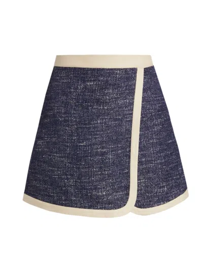 If Only Studio Women's Slub Boulcé Cotton-blend Surplice Skort In Navy Ivory