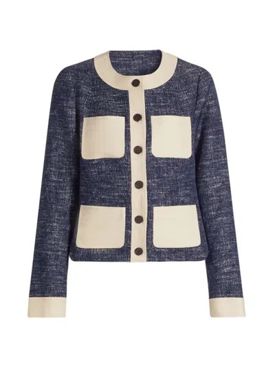 If Only Studio Women's Slub Boulcé Patch Jacket In Navy Ivory