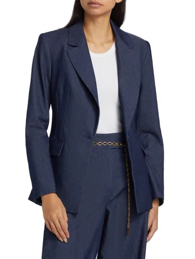 If Only Studio Women's Stretch-denim Single-breasted Blazer In Blue