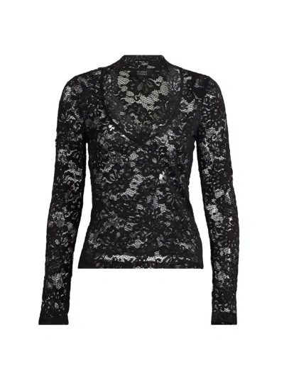 If Only Studio Women's Stretch-lace Long-sleeve Top In Black