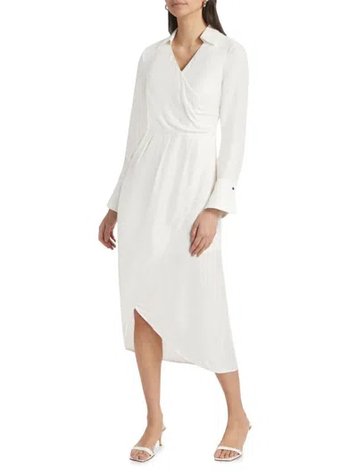 If Only Studio Women's Surplice Long-sleeve Shirtdress In White