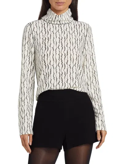 If Only Studio Women's Textured Wave Turtleneck Top In White