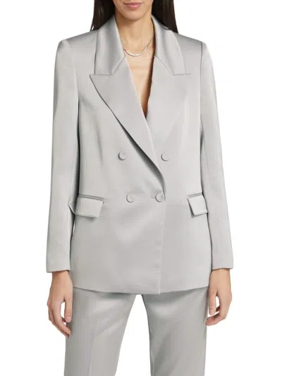 If Only Studio Women's Tina Double-breasted Satin Blazer In Steel