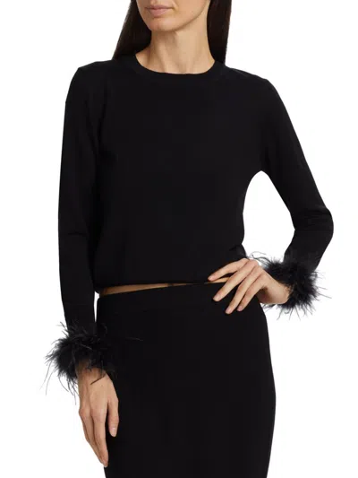 If Only Studio Women's Tina Feather-trim Wool Sweater In Black