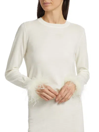 If Only Studio Women's Tina Feather-trim Wool Sweater In White