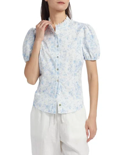 If Only Studio Women's Toile Lace-trim Shirt In Blue