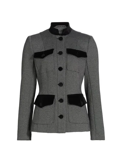 If Only Studio Women's Velvet-trim Military Blazer In Black
