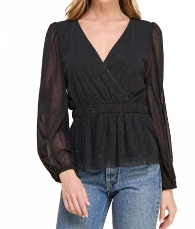 If She Loves Mesh Glitter V-neck Top In Black