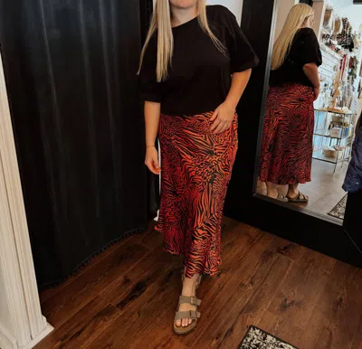 If She Loves Midi Skirt In Red Zebra In Multi
