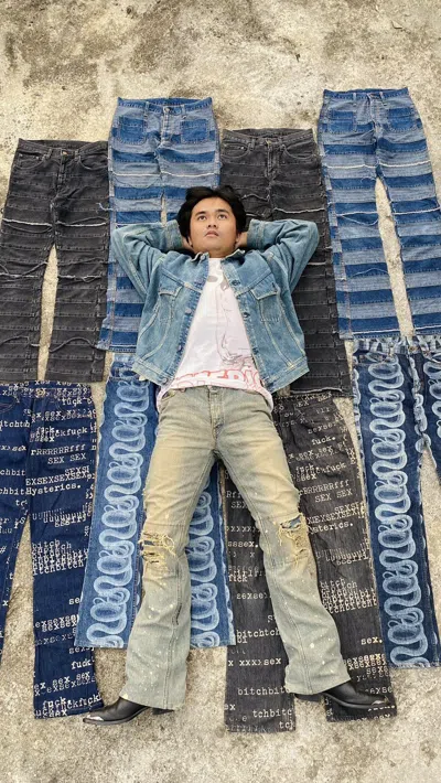 Pre-owned If Six Was Nine - Mud Max Pierced Denim Pants In Blue
