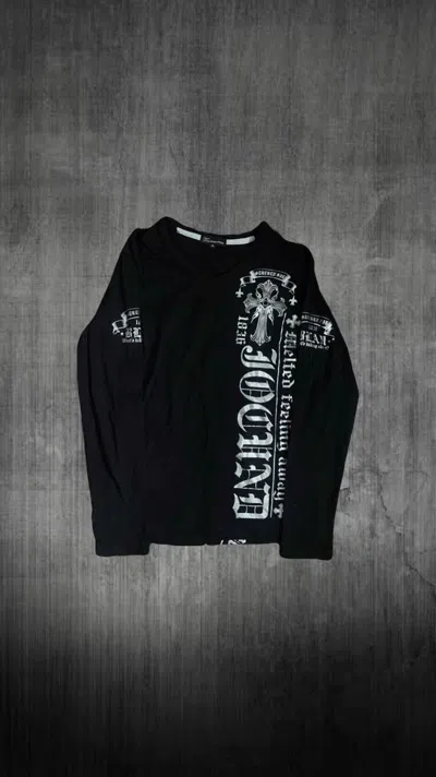 Pre-owned If Six Was Nine 2000s Japanese Archive Glitter Cross Poem V Neck Long Sleeve In Black