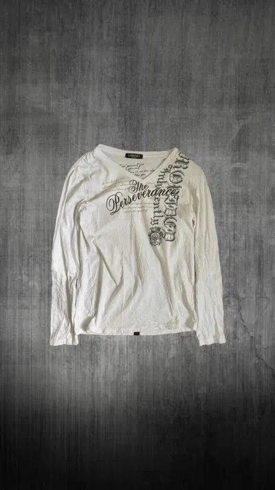 Pre-owned If Six Was Nine 2000s Japanese Archive Poem Message V-neck Long Sleeve In White