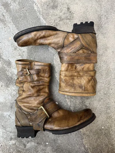 Pre-owned If Six Was Nine 2000s Rusty Whoop De Doo Bondage Engineer Boots In Sand