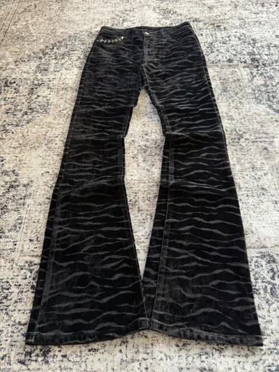 Pre-owned If Six Was Nine Celluloid Japan Studded Zebra Velvet Texture Flared Jeans In Black
