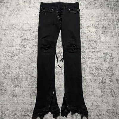 Pre-owned If Six Was Nine Crocodile Leather Lace-up Jeans | Size 29 In Black