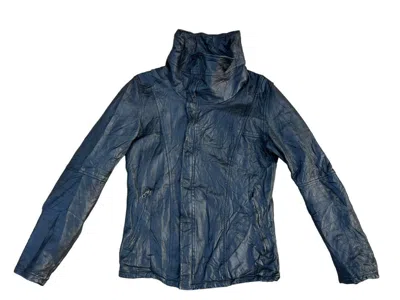 Pre-owned If Six Was Nine Do Less Japan Asymmetrical High Neck Cowhide Leather Jacket In Black