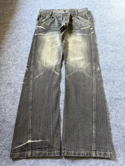 Pre-owned If Six Was Nine Double Focus Japan Asymmetrical Double Waist Flared Jeans In Gray