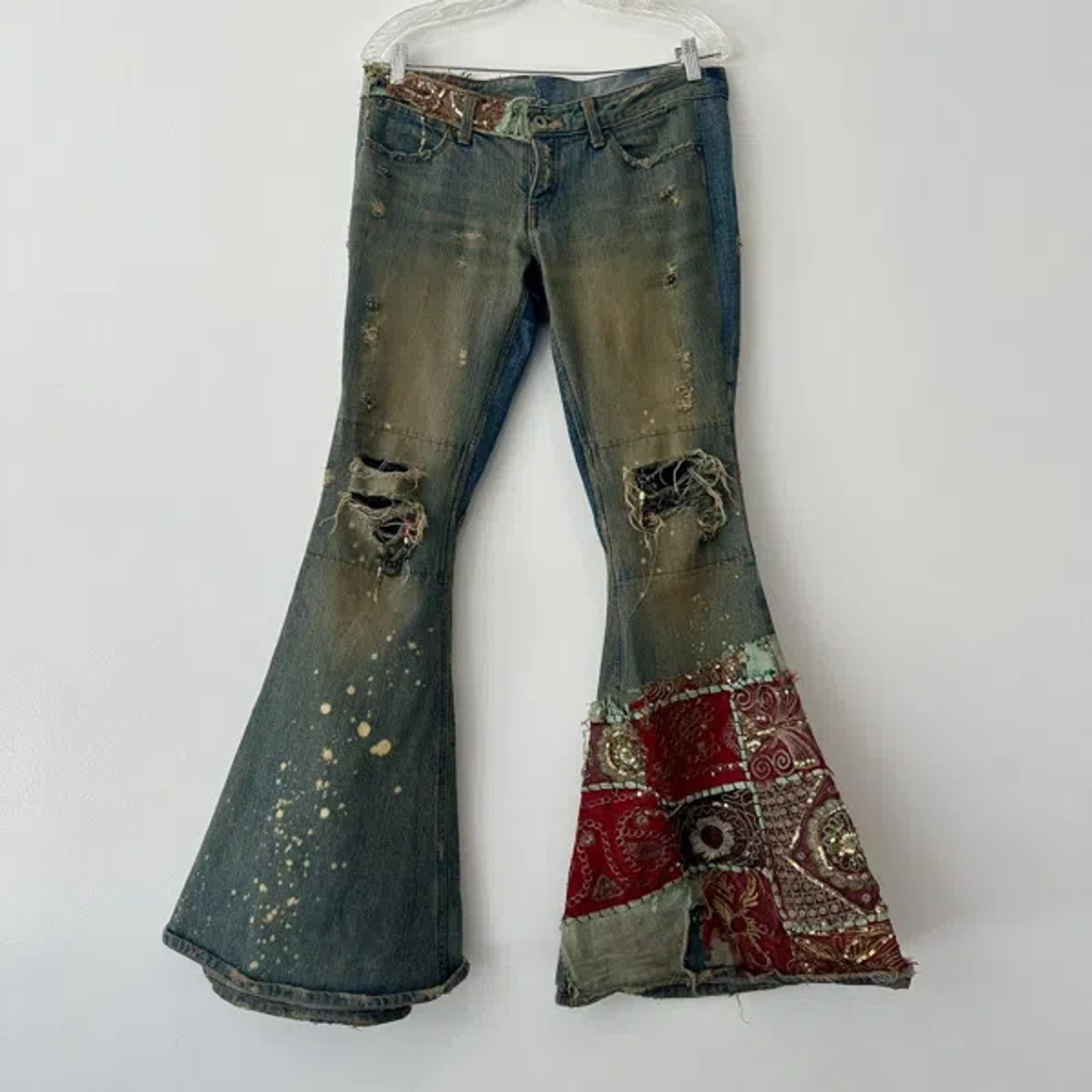 Pre-owned If Six Was Nine Ethnic Mudmax Bellbottom Denim In