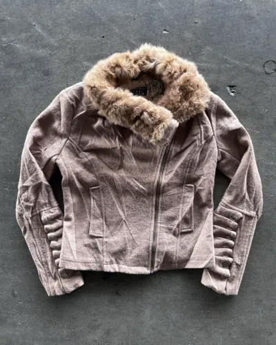 Pre-owned If Six Was Nine Helmut Lang Ekam Lgb Style Fur Assymetrical Jacket In Sand