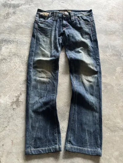 Pre-owned If Six Was Nine Red Pepper Jeans Leopard Fur Backpocket Wing Punk Grunge In Blue