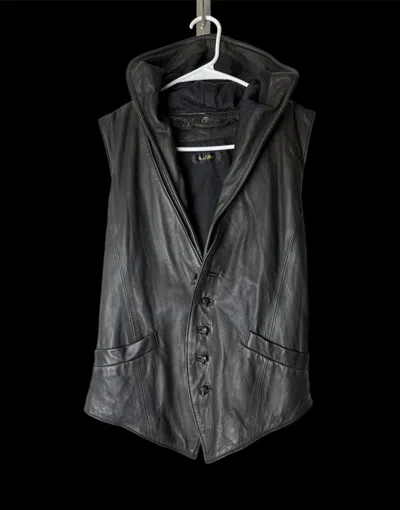 Pre-owned If Six Was Nine Royal Flash Sheepskin Leather Hooded Vest W/ Skull Buttons In Black