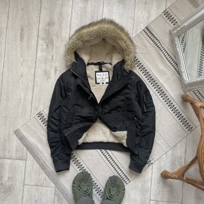 Pre-owned If Six Was Nine Vintage 00s Faux Fur Cropped Jacket Bomber Y2k Unisex In Black