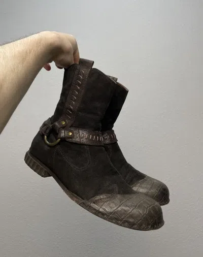 Pre-owned If Six Was Nine Vintage Italian As98 Rick Owens Style Leather Biker Boots In Brown