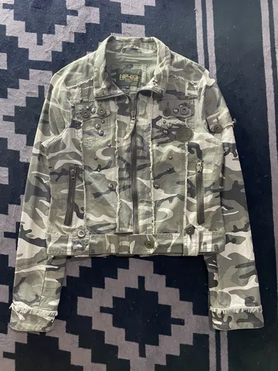 Pre-owned If Six Was Nine X Le Grande Bleu L G B 2000s Nipper Studed Distressed Camo Jacket Goa Style (size Medium) In Multi