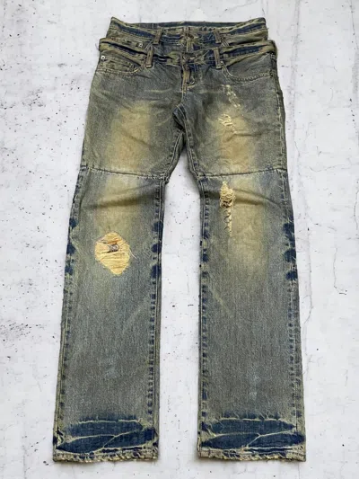 Pre-owned If Six Was Nine X Le Grande Bleu L G B Archive Ppfm Pierced Mud Wash Double Waist Distressed Jeans In Blue Wash