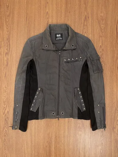 Pre-owned If Six Was Nine X Le Grande Bleu L G B Glad News Coated Biker Jacket In Grey Red