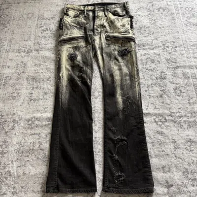 Pre-owned If Six Was Nine X Le Grande Bleu L G B Lgb Moto Lazy S-wolf Cut Bleached Bootcut Jeans In Black White