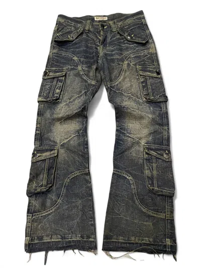 Pre-owned If Six Was Nine X Le Grande Bleu L G B Lowbox Japan Asymmetrical Mud Wash Flared Frayed Cargo Jeans (size 30)