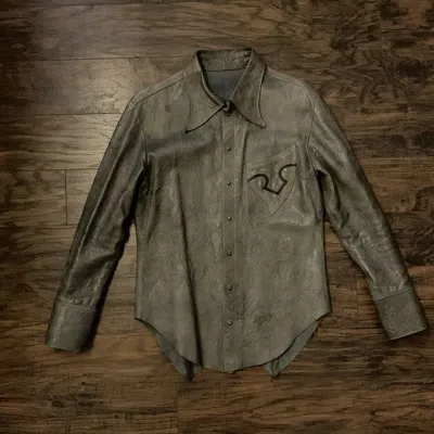 Pre-owned If Six Was Nine X Le Grande Bleu L G B Obelisk Leather Button Up Shirt In Grey