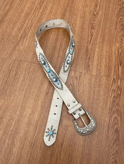 Pre-owned If Six Was Nine X Le Grande Bleu L G B Orb Blue Studded Leather Belt In White