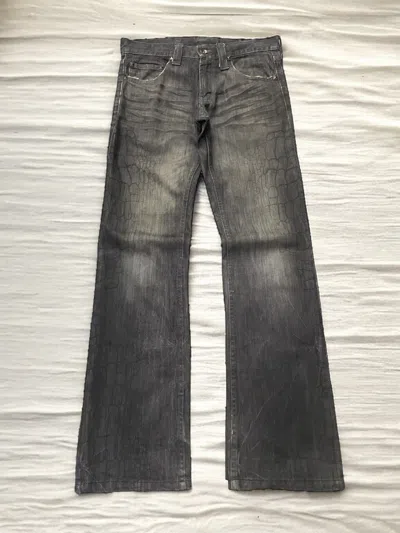 Pre-owned If Six Was Nine X Le Grande Bleu L G B Semantic Design Flared Mud Snake Scale Printed Denim Pants In Dark Mud Grey