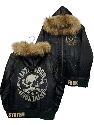 Pre-owned If Six Was Nine X Le Grande Bleu L G B Sex Pot Revange “ Fuck The System ” Studded Skull Fur Hoodie In Black