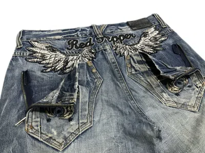 Pre-owned If Six Was Nine X Le Grande Bleu L G B Sick Y2k Red Pepper Wings Flared Denim Zipper Lgb In Washed Blue