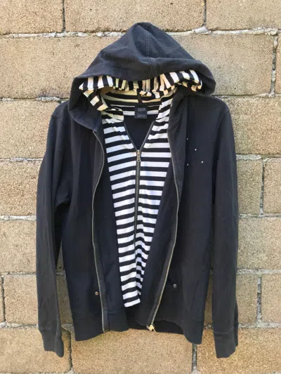 Pre-owned If Six Was Nine X Le Grande Bleu L G B Vintage Double Layers Stripe Hoodie Lgb Style In Black