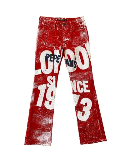 Pre-owned If Six Was Nine X Pepe Jeans Flare Pepe Jeans Paint Design Splashed Boot Cut Pants In Red
