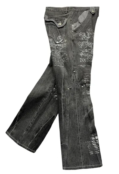 Pre-owned If Six Was Nine X Seditionaries Fye Vintage Bernings Sho Punk Skull Poem Flare Leg Denim In Black