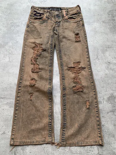Pre-owned If Six Was Nine X Tornado Mart Redpepper Distressed Mudwash Flare Jeans In Brown