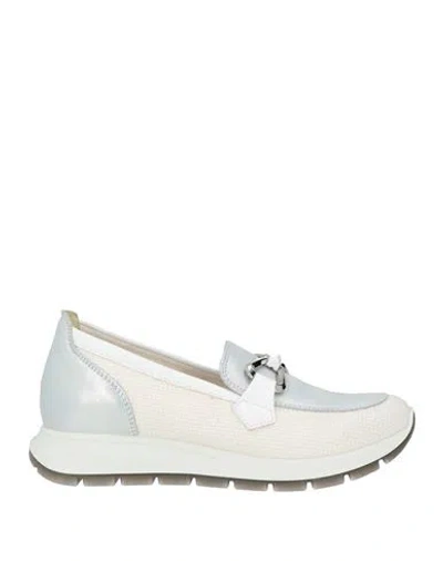 Igi & Co Woman Loafers Silver Size 6 Leather, Textile Fibers In White