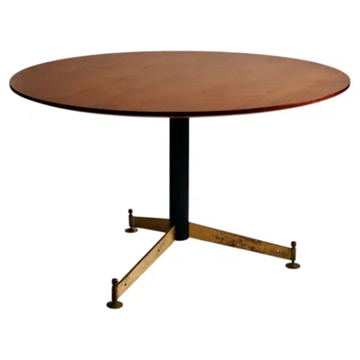 Pre-owned Ignazio Gardella Brass, Steel, And Teak Table By  For Azucena, Italy, C. 1950 In Brown