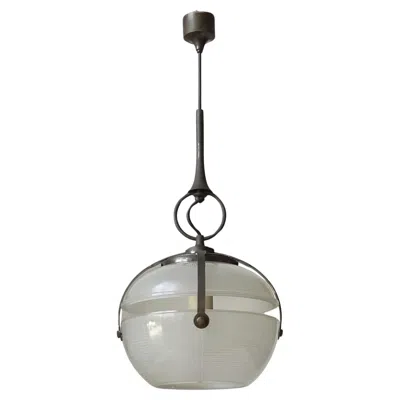 Pre-owned Ignazio Gardella Brutalist Italian 1960s Nickel And Pressed Glass Ceiling Lamp In Transparent