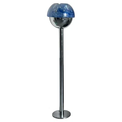 Pre-owned Ignazio Gardella Chromed Floor Lamp From The 1960s, Made In Italy, Blue And White Murano Glass