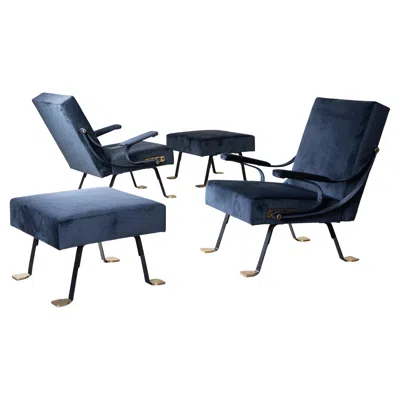 Pre-owned Ignazio Gardella Digamma Armchair By  Gavina Blue Velvet, Italian Modernism